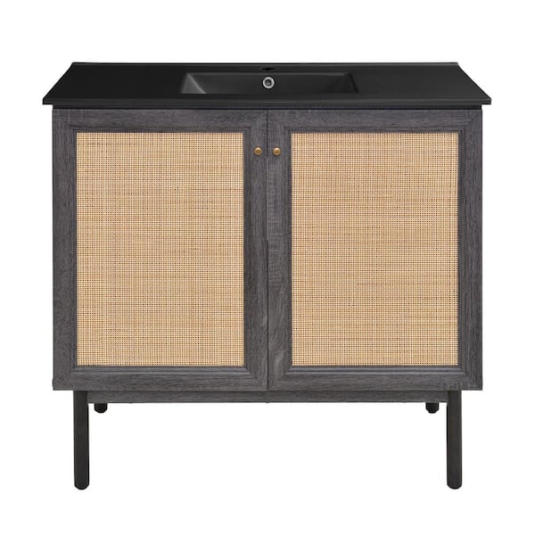 Swiss Madison Classe 36 in. Bathroom Vanity in Black Oak with Black Ceramic Sink Top
