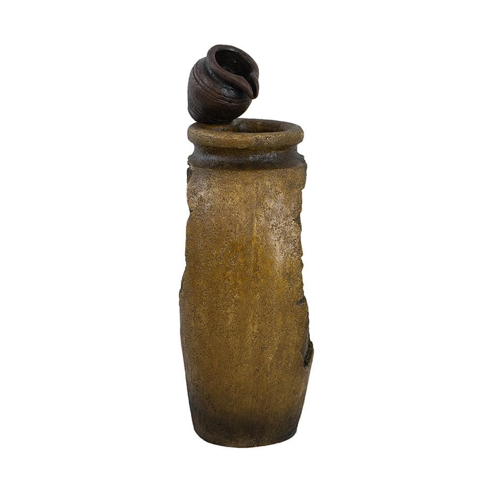 Rustic Brown Polyresin 3-Tier Pot Design Water Fountain with Light