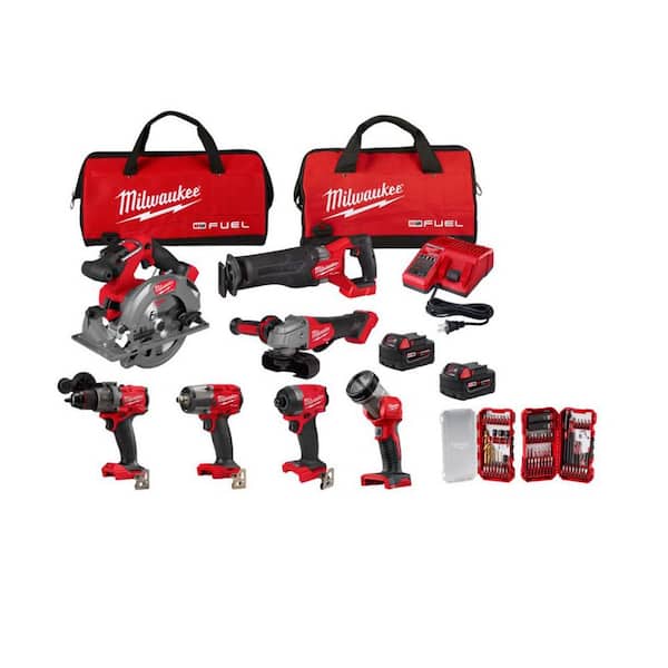 M18 FUEL 18V Brushless 7-Tool Combo Kit  (2) 5.0Ah Batteries, Charger, 2 Bags with SHOCKWAVE 75-Pc Bit Set