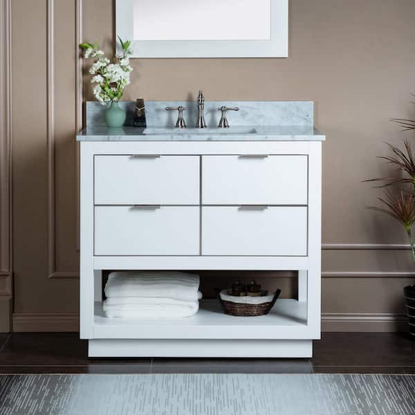 WOODBRIDGE Venice 37 in.W x 22 in.D x 38 in.H Bath Vanity in White with Marble Vanity Top in White with White Sink