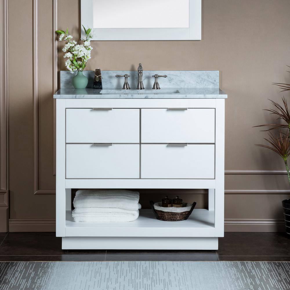 WOODBRIDGE Venice 43 in.W x 22 in.D x 38 in.H Bath Vanity in White with Marble Vanity Top in