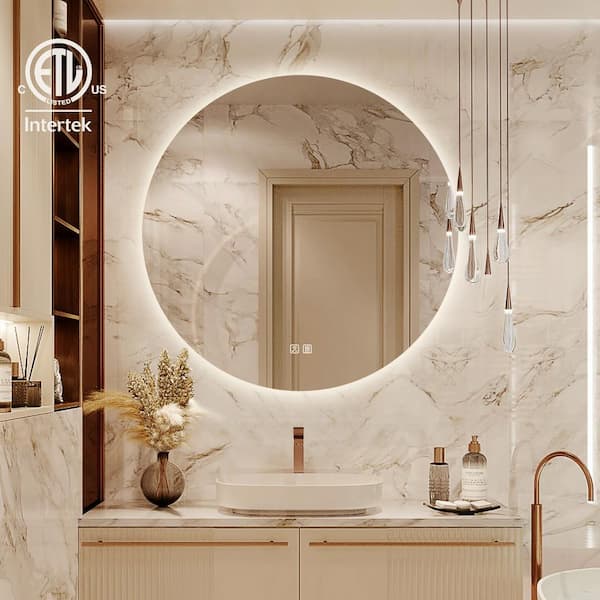 36 in. W x 36 in. H Round Frameless LED Light with 3-Color and Anti-Fog Wall Mounted Bathroom Vanity Mirror