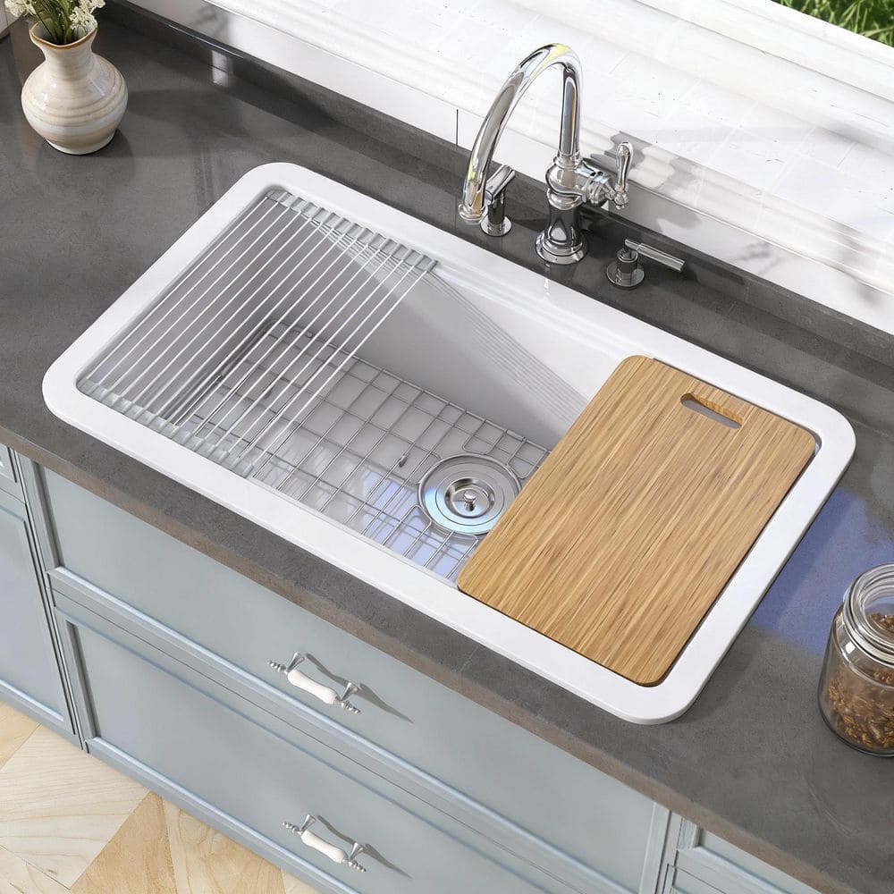Zeafive 33 in. White Kitchen Sink Drop-In/Undermount Dual Mount