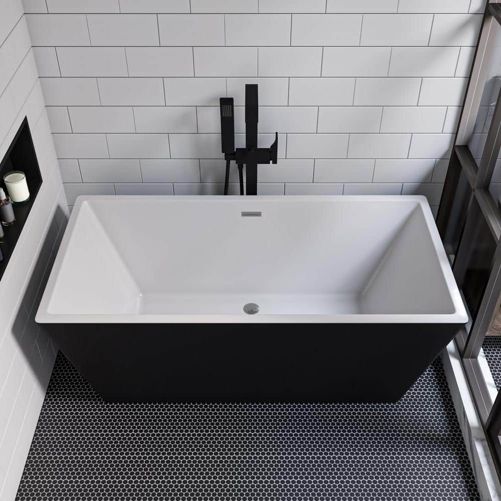 59'' Black and White Freestanding Acrylic Soaking Bathtub