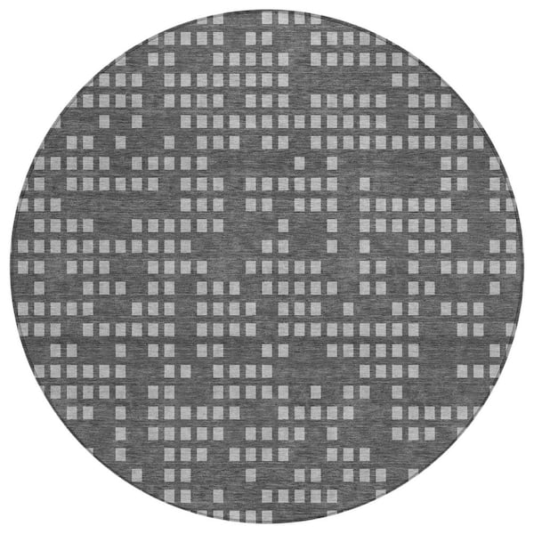 Chantille Machine Washable Indoor/Outdoor Abstract ACN2831 Graphite 8 ft. x 8 ft. Round Rug