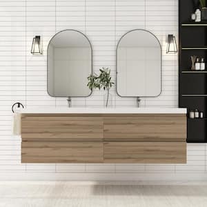 72 in. W x 19.5 in. D x 20.5 in. H Double Sinks Wall-Mounted Bath Vanity in F. Oak with White Cultured Marble Top