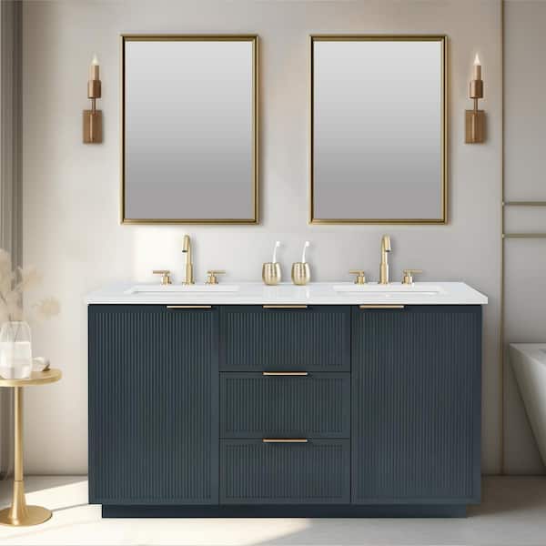 SUDIO Addison 48 in. W Bath Vanity in Vintage Blue with Engineered Stone Top in Ariston White with White Sink