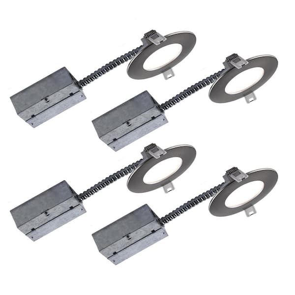 BAZZ 4 in. Slim Brushed Chrome Integrated LED Recessed Fixture Kit (4-Pack)