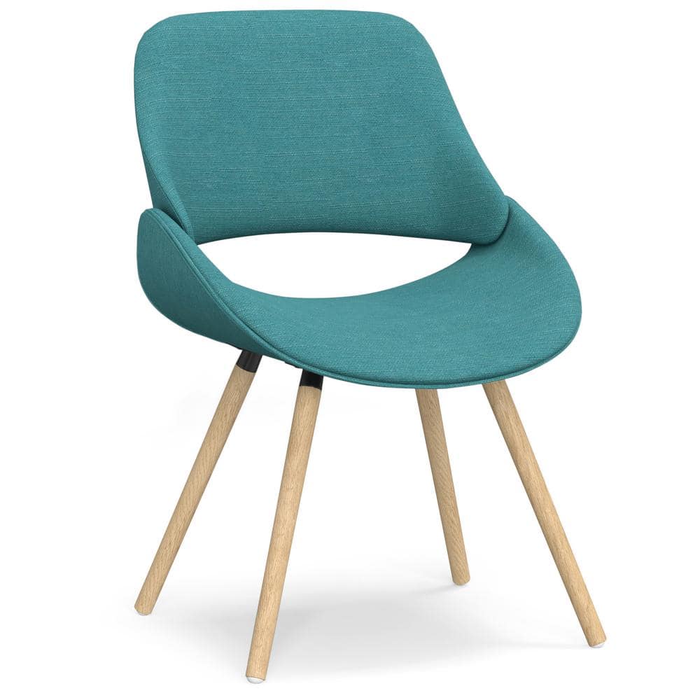Turquoise Blue Linen Upholstered Side Chair with Natural Oak Legs