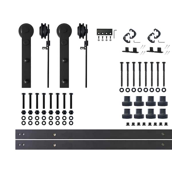 HOMACER 10 ft./120 in. Black Rustic Non-Bypass Sliding Barn Door Hardware Kit Straight Design Roller for Double Doors