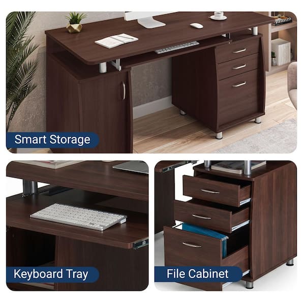 TECHNI MOBILI 48 in. Rectangular Chocolate 3 Drawer Computer Desk