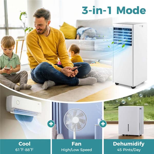 5000 (DOE) BTU Portable Air Conditioner Cools 250 sq. ft. with Dehumidifier Remote in White