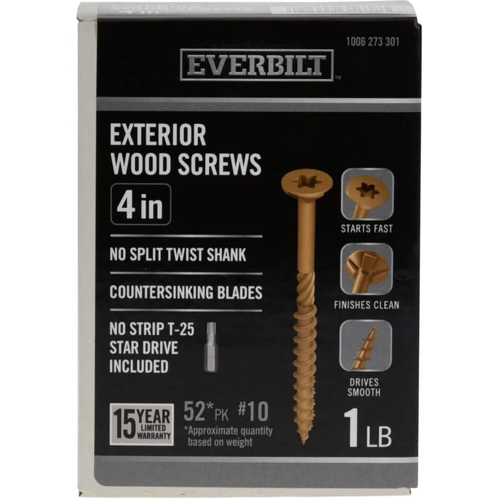"#10 x 4 in. Star Drive Flat Head Exterior Wood Screws 1 lb.-Box (52-Piece)" price history on PriceWatchPro