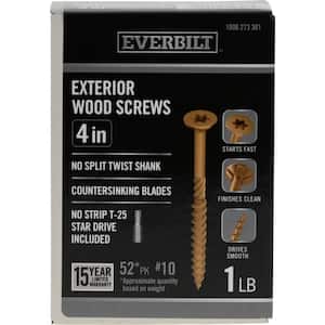 #10 x 4 in. Star Drive Flat Head Exterior Wood Screws 1 lb.-Box (52-Piece)