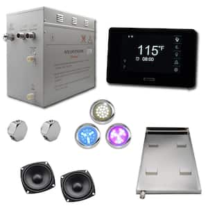 Superior SMART 12kW Self-Draining Steam Bath Generator Kit, Wi-Fi Keypad in Black, Chrome Steam Outlet and 2 Speakers
