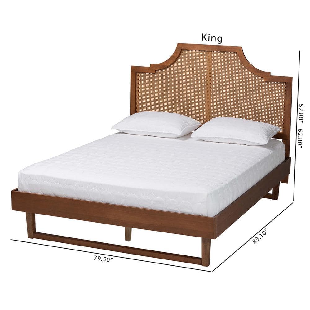 Francine Mid-Century Modern King Bed with Woven Rattan Headboard