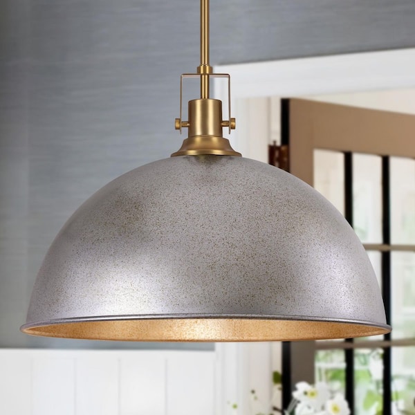 Unbranded 1-Light Distressed Silver Single Pendant Light with Metal Dome Shade for Kitchen Island
