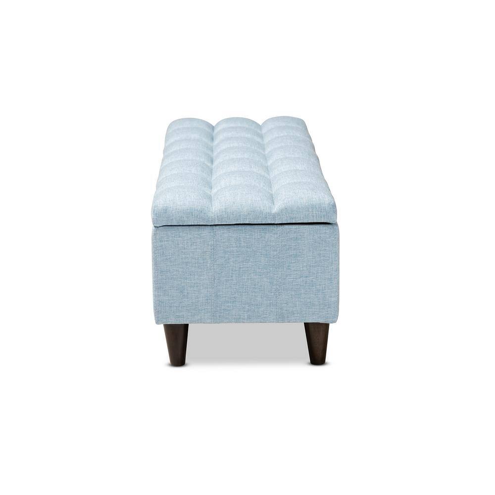 Light Blue Tufted Fabric Storage Bench Ottoman