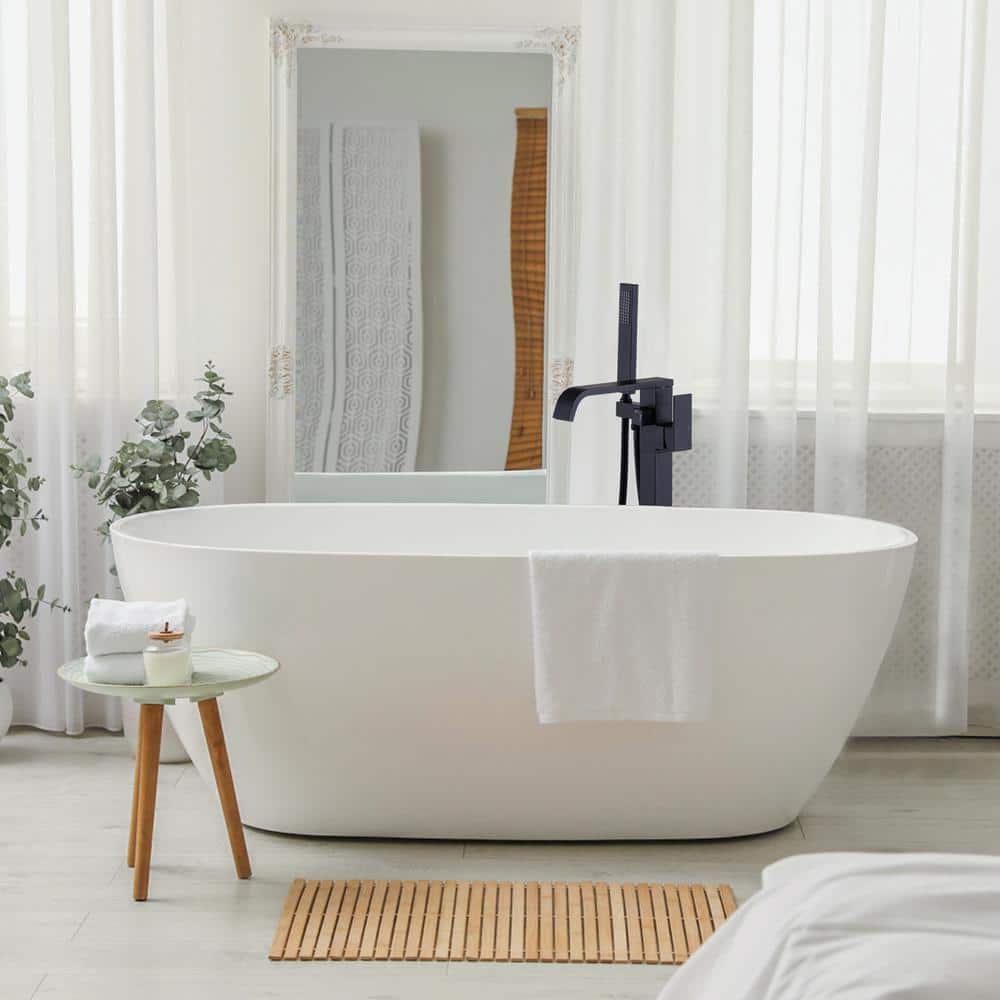 Matte Black Freestanding Waterfall Tub Faucet with Hand Shower