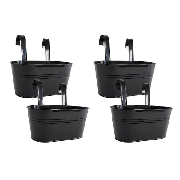 12 in Balcony Railing Planters,Outdoor Hanging Planter for Fence,Metal Porch Deck Flower Pot(Black, Pack of 4)