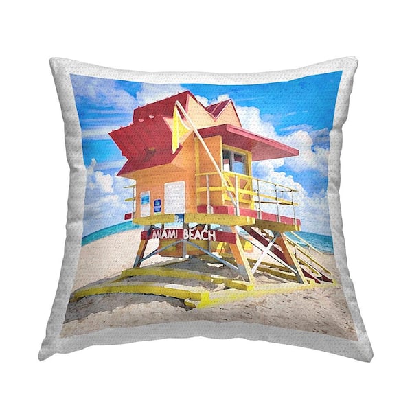 Stupell Industries Beach Hut Landscape Multi-Color Square Outdoor Throw Pillow