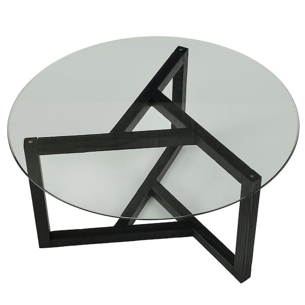 Unbranded 35 .43 in. Espresso Medium Round Glass Coffee Table
