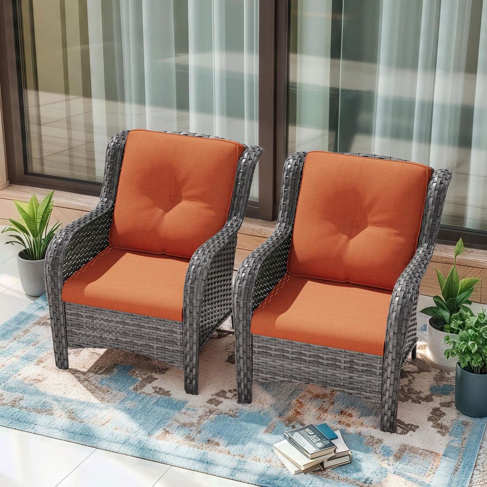 2-Piece Wicker Patio Conversation Set Outdoor Lounge Chairs with Orange Cushions price history on PriceWatchPro