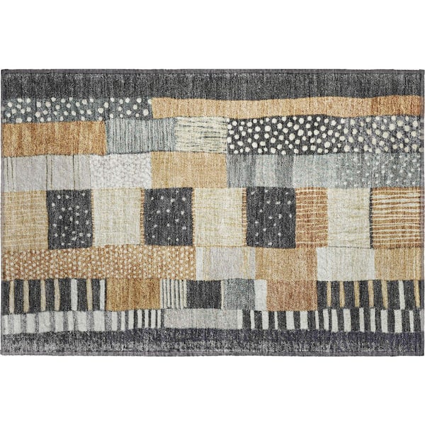 Mayfield Premium Machine Washable Abstract AMF1960 Black 2 ft. x 3 ft. Accent Rug
