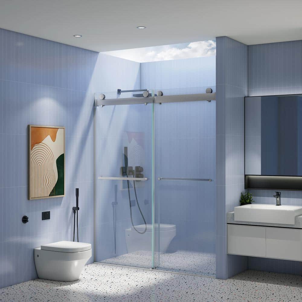 48'' W x 76'' H Chrome Frameless Double Sliding Shower Door