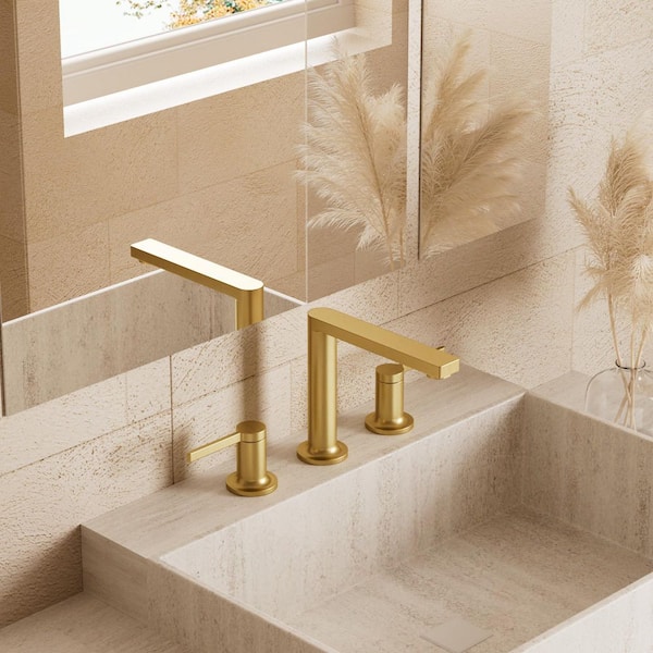 TINIAN 8 in. Widespread Double Handles Bathroom Faucet in Brushed Gold Valve Included (1-Pack)