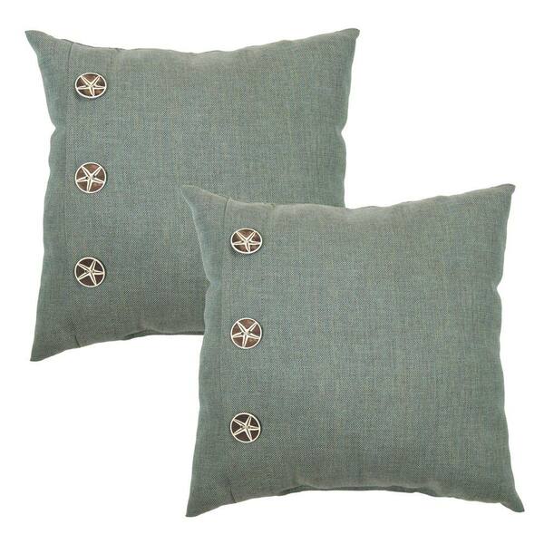 Hampton Bay 18 in. Spa Outdoor Toss Pillow with Starfish Buttons (2-Pack)