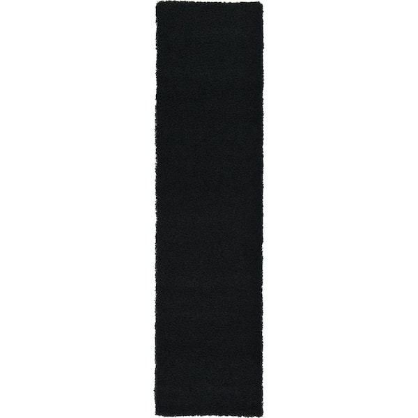 Unique Loom Solid Shag Jet Black 10 ft. Runner Rug