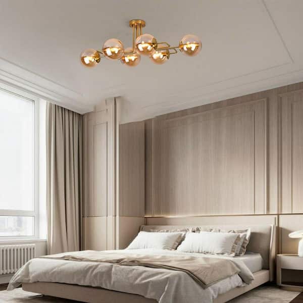 PAKOKULA 36.6 in. 6-Light Gold Sputnik Modern Linear Bubble Semi