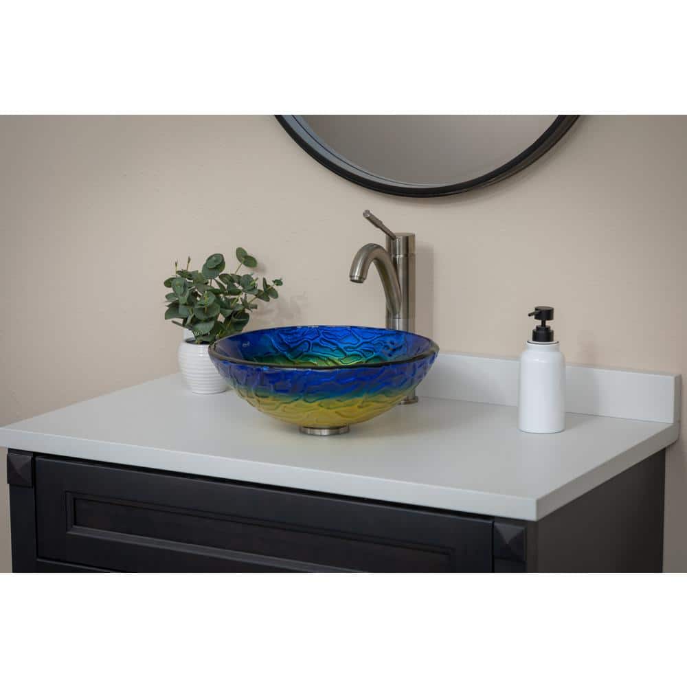 14.25'' Blue and Yellow Glass Vessel Sink