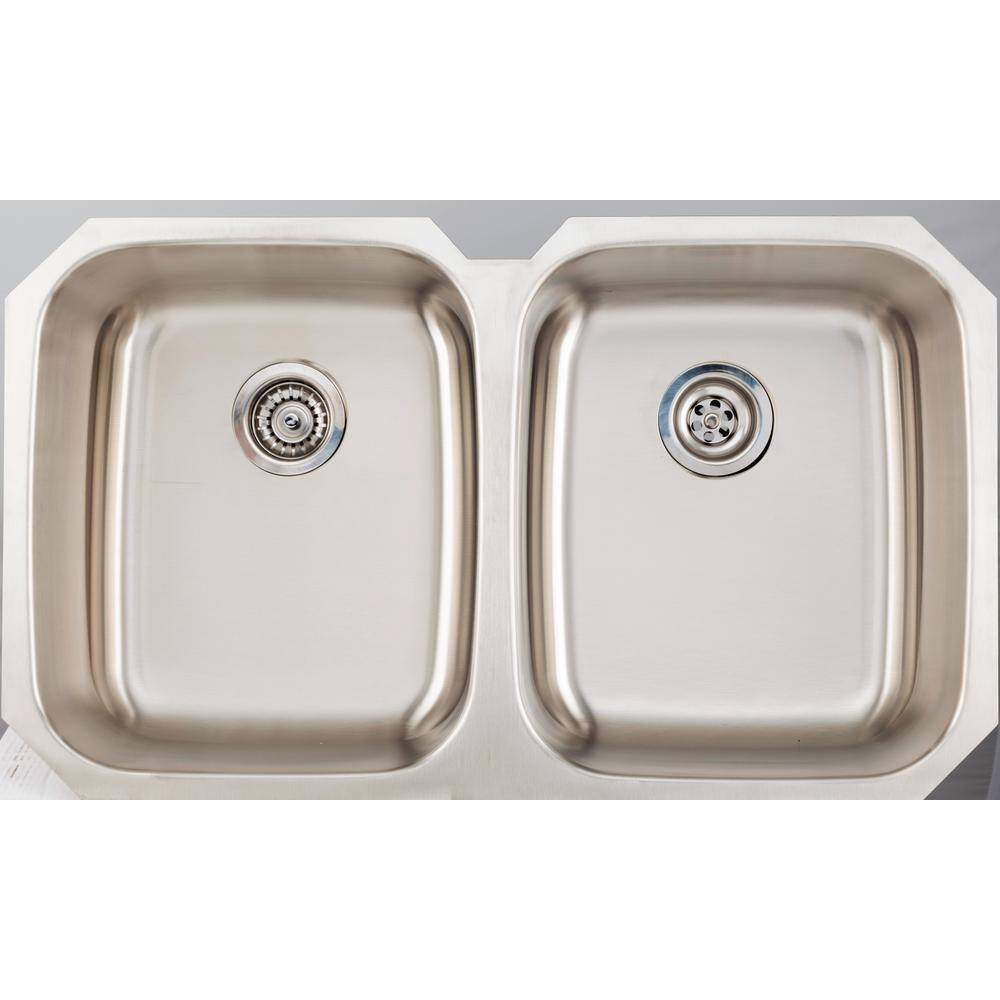 Undermount Stainless Steel 34.875 in. Deck Mount 50/50 Double Bowl Kitchen Sink in Chrome, Silver