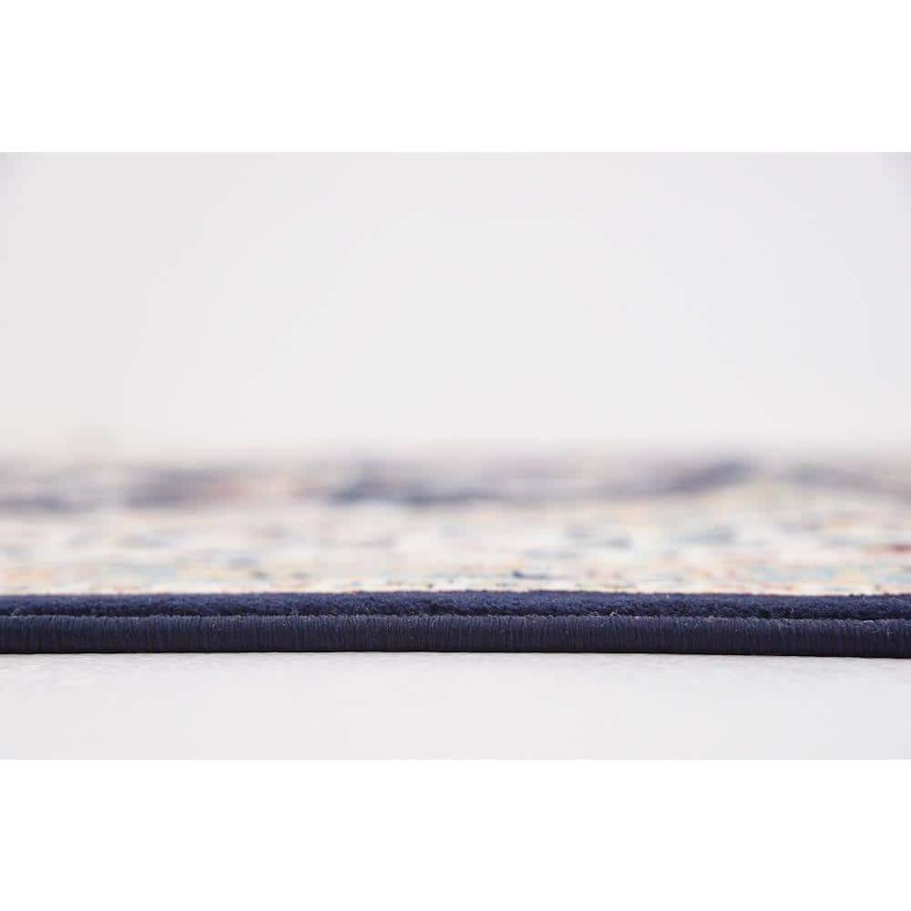 Navy Blue and Beige Synthetic Traditional Rectangular Area Rug