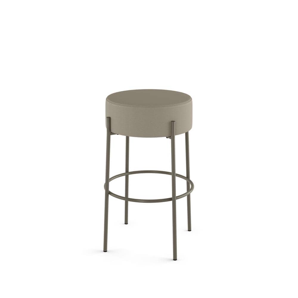 Clovis Greige Faux Leather and Grey Metal 26.75" Backless Counter Stool