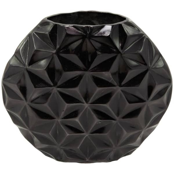 CosmoLiving by Cosmopolitan 13 in. Black Faceted Aluminum Metal Geometric Decorative Vase