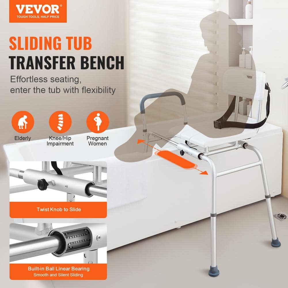 White Adjustable Plastic Sliding Tub Transfer Bench