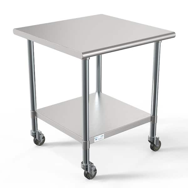 Koolmore 30 in. x 30 in. Stainless Steel Kitchen Utility Table with Casters