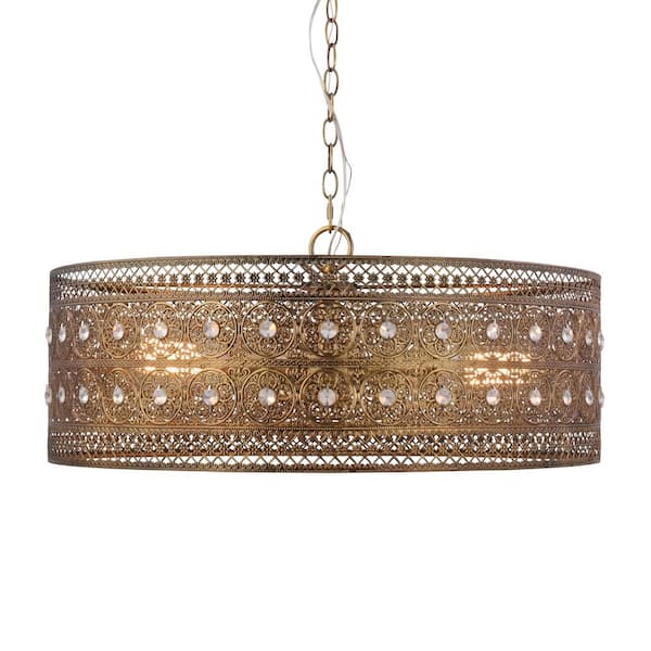 River of Goods Brianna 3-Light Chandelier with Brass and Crystal Shade