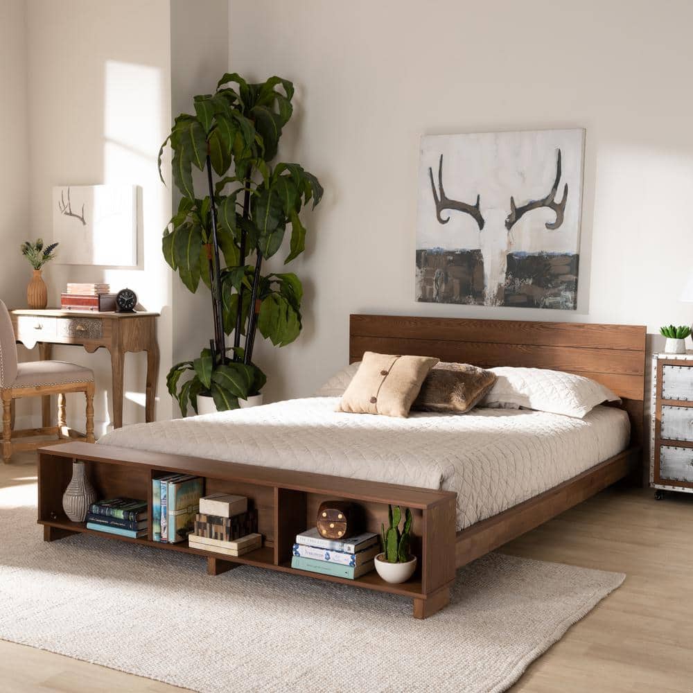 Regina Ash Walnut Brown King Wood Storage Bed with Headboard