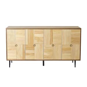 59.84 in. W x 15.75 in. D x 32.28 in. H Brown Linen Cabinet with 4-Doors and 1 Shelf for Bathroom