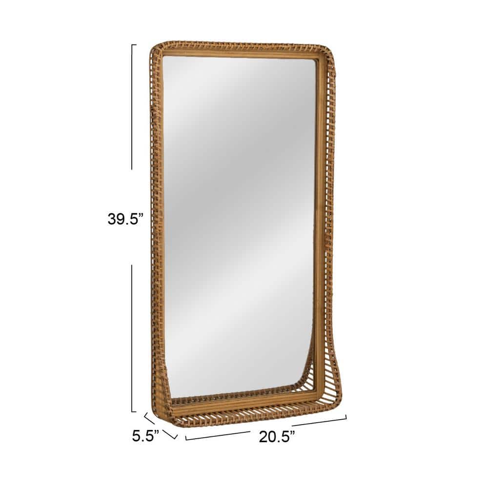 Natural Handwoven Bamboo and Rattan Rectangular Vanity Mirror with Shelf