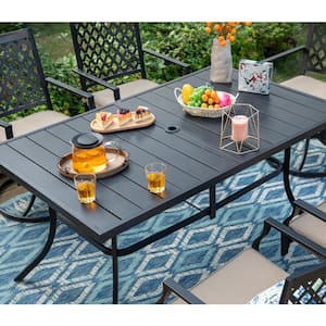 7-Piece Metal Outdoor Patio Outdoor Dining Set with Rectangle Table and Swivel Chairs with Beige Cushions