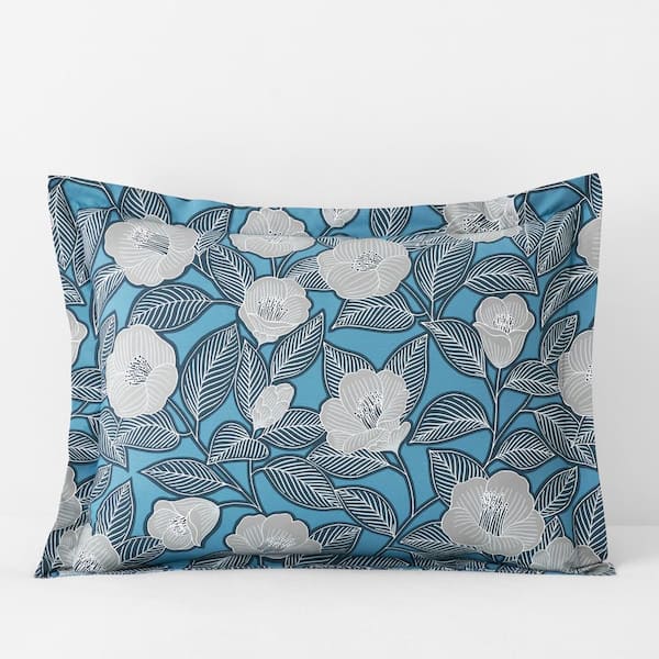 The Company Store Company Cotton Blue/Gray Plaid Velvet Cotton Percale Standard Sham