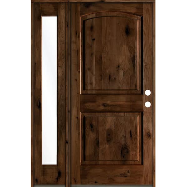 Krosswood Doors 44 in. x 80 in. Knotty Alder 2 Panel Left-Hand/Inswing Clear Glass Provincial Stain Wood Prehung Front Door w/Sidelite