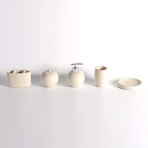 5-Piece Bathroom Accessories Set in White Sandstone