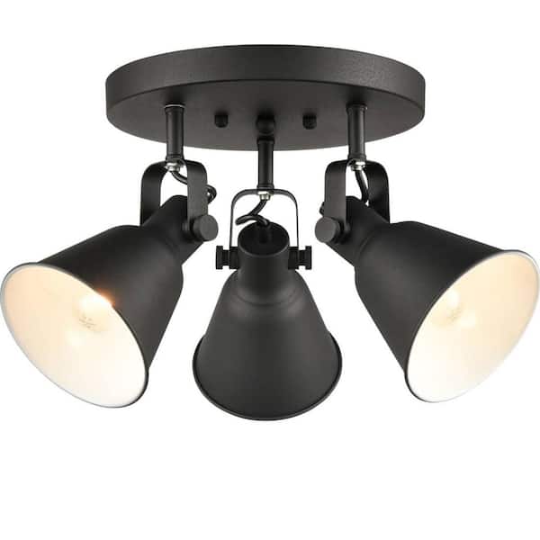 CLAXY 16.5 in. 3-Light Black Modern Semi-Flush Mount with No Glass Shade and No Bulbs Included 1-Pack