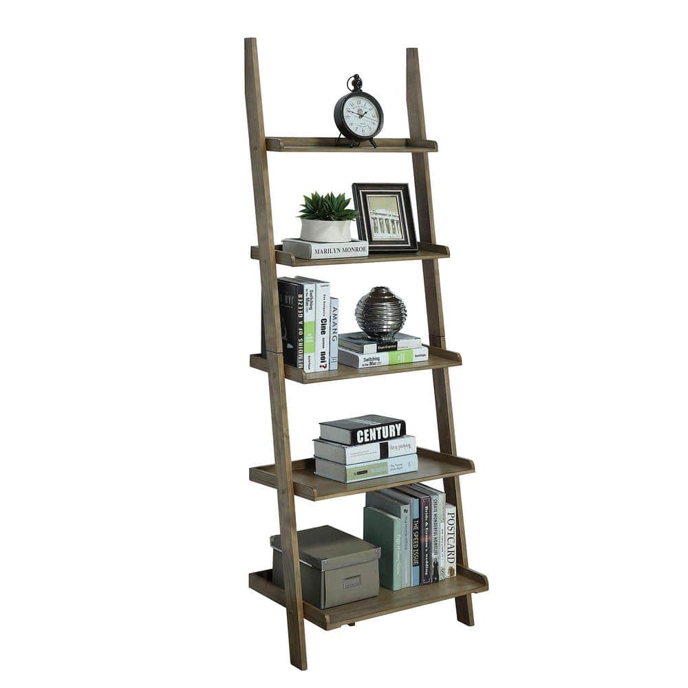 Elegant Black Wood 5-Shelf Ladder Bookcase